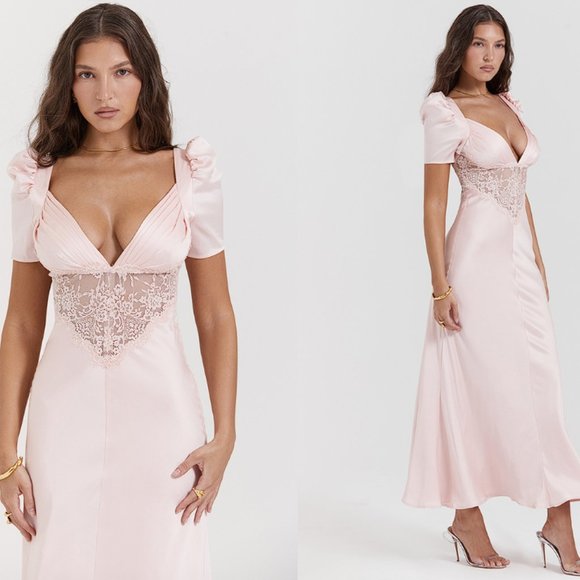 House of CB 'Rafaela' Soft Peach Pure Silk & Lace Dress NWOT - Picture 5 of 11